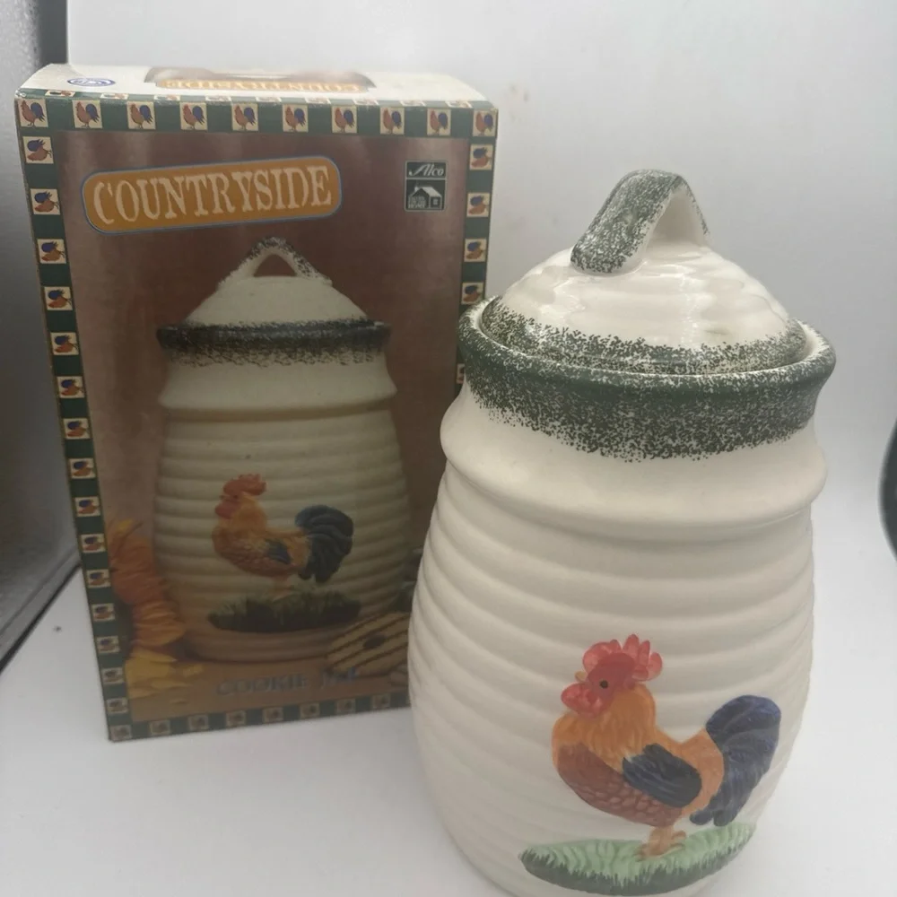 ALCO Industries Countryside Rooster Ceramic Cookie Jar farmhouse Open Box